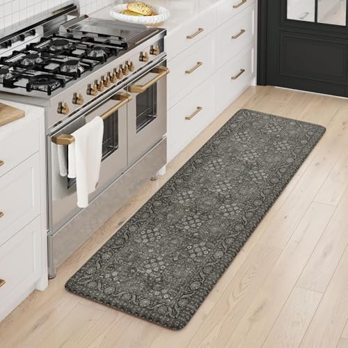 KIMODE Anti Fatigue Kitchen Mat,Cushioned Farmhouse Kitchen Runner Green - color: Green/Grey, size: 59"L x 17.3"W x 0.47"Th