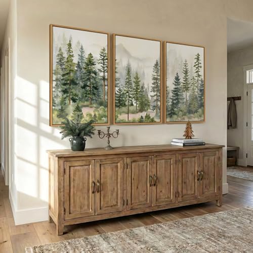 Large Framed Green Forest Landscape Wall Art for Living Room, 24x36 Inch - color: Green Green White, size: 24" W x 36" H x 3Pcs