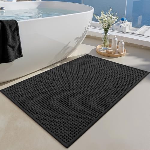 Color&Geometry Black 36x24 Waffle Bath Mat, Rubber Non Slip Bathroom Rug - color: Black, size: 24"x36"