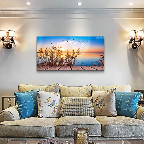 MHARTK66 Ocean Canvas Wall Art for Living Room, Coastal Bedroom 40"x20" - color: Blue Sunrise Scenery (Wrapped Canvas), size: 40"L x 20"W