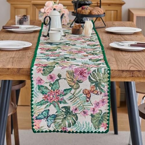 Monstera Botanical Floral Table Runner Green 12 x 71 Inch - color: Monstera Green, size: 12" x 71"