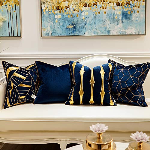 Avigers Throw Pillow Cover 20 x 20 Inch, Blue Gold, Velvet, Hidden Zipper - color: Blue, Gold, size: 20" x 20" (Pack of 1)