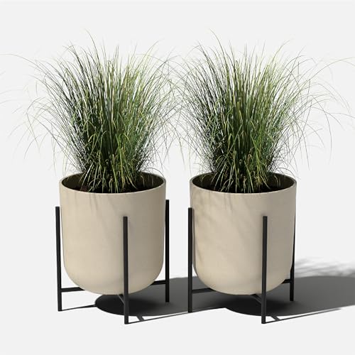 Veradek Mason Series Raised Lima Planter - Round Planter with Stand - color: Sand, size: 15 inch - 2 Pack