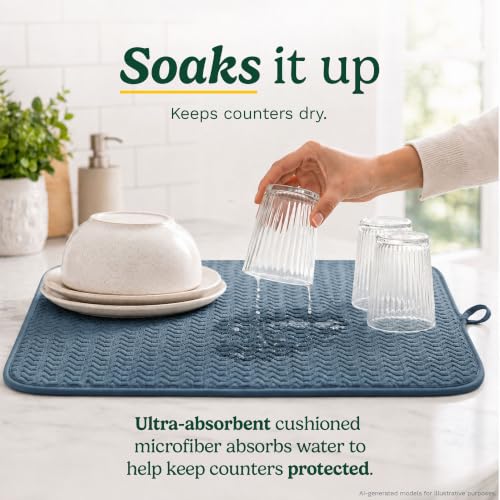 Cuisinart Dish Drying Mat for Kitchen Counter, 2-Pack XL 18"x24" - color: Geostripe Medium Blue