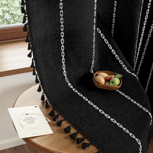 BTTN Small Boho Linen Striped Window Valance Curtain, 52Wx18L, Black - color: Black, size: 52"W x 18"L (Pack of 1)