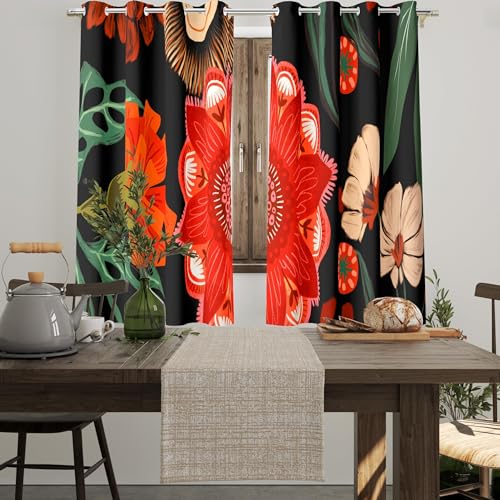 Tyrot Black Floral Grommet Blackout Curtains, 52W x 45L, 2 Panels - color: Crimson Shadow, size: 52"W x 45"L (Pack of 2)