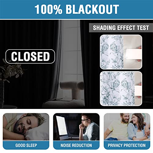 H.VERSAILTEX 100% Blackout Curtains for Living Room Camellia Floral Blackout Curtains 63 Inches Long Light Blocking Window Treatment Curtains with Black Liner Grommet Thermal Drapes, 2 Panels, Teal - color: Camellia-teal, size: 52"W x 63"L (Pack of 2)