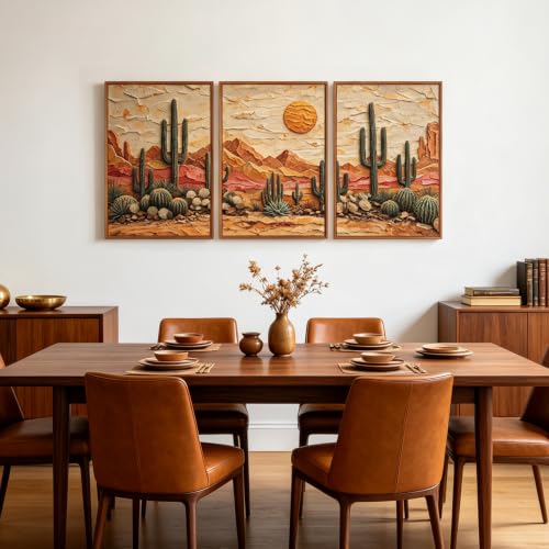 Aurlan 3D Textured Cactus Arizona Desert Framed Canvas Wall Art 16x24 Inch - color: Cactus Desert (3D Textured), size: 16"L x 24"W