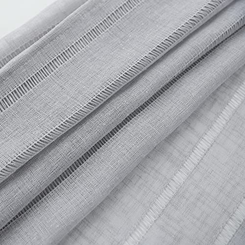 Demetex Lace Sheer Curtains Grey Stripe Small Window Curtain Panels Semi Sheer for Bedroom Curtain, Set of 2, 54 x 45 Inch, Light Gray - color: Striped Grey, size: 54"W x 45"L (Pack of 2)