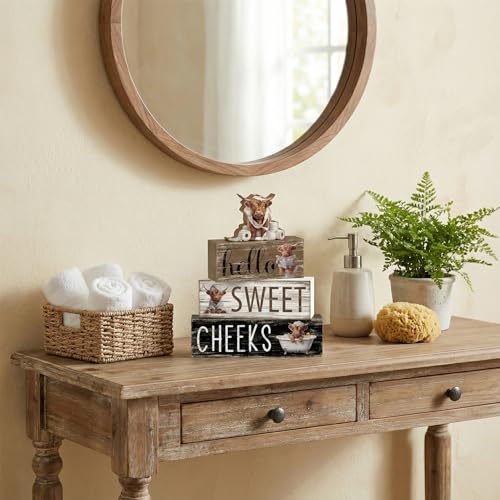 Britimes Tiered Tray Decor Set, 4 Pack, Wooden Table Signs, Highland Cow - style: Highland Cow