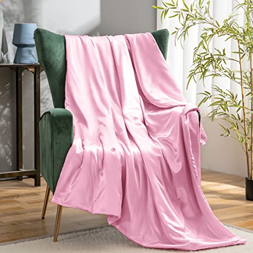 Vonty Blush Pink Satin Throw Blanket 60x80In, Cooling Silky Wrinkle-Free - color: Blush Pink, size: 60" x 80"