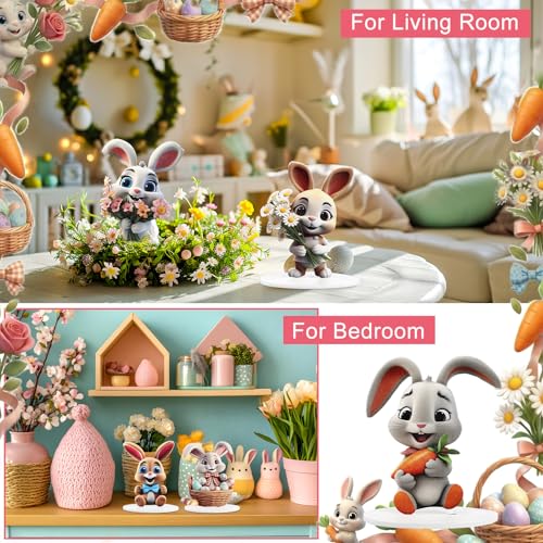 Wenqik 6 Sets Easter Table Decorations Easter 5.1"x4.3" Bunny Wooden Table Centerpieces 3D Visual Tiered Tray Centerpiece Party Supplies Wooden Spring for Home Farmhouse Bedroom Living Room Decor - style: Bunny