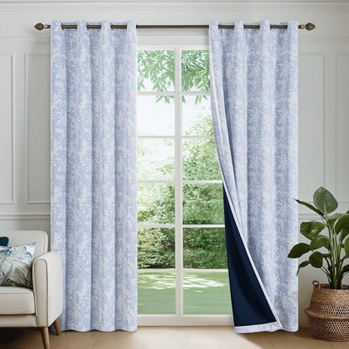 FMFUNCTEX Blue Floral Jacquard Blackout Curtains, 52X72 Inches, 2 Panels - color: Blue, size: 52"W x 72"L (Pack of 2)