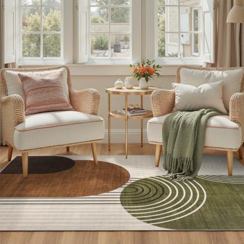 DCX Abstract Washable 4x6 Rug, Non Slip Low Pile Rug, Green and Brown - color: Green & Brown, size: 4' x 6' (Rectangular)