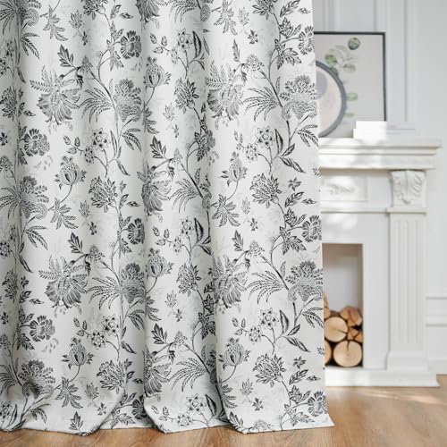 jinchan Black Floral Blackout Curtains 108 Inch Vintage Back Tab 2 Panels - color: *Black, size: 52"W x 108"L (Pack of 2)