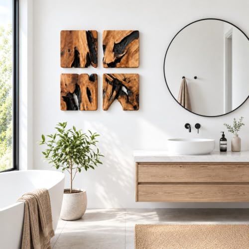 BOTALEGRE 4-Piece Cedar Wood Wall Art Set, Rustic Abstract Home Decor