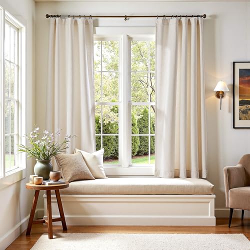 jinchan Linen Curtains Light Filtering Back Tab 50x72 Inch 2 Panels Beige - color: *Ecru, size: 50"W x 72"L (Pack of 2)