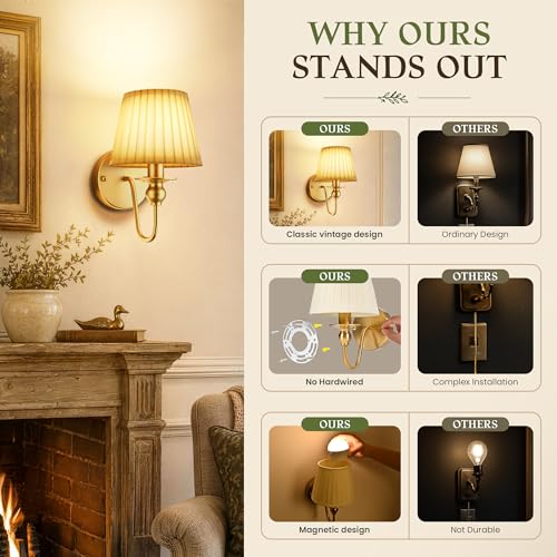 6000mAh Battery Operated Wall Sconces Set of 2, Gold, 10.6 Inch - color: Gold