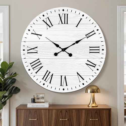 Large Wall Clock with Roman Numeral, 35.5” Shiplap Farmhouse Hanging Clock - color: White, size: 35.5 Inch