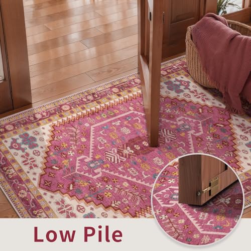 Ciicool 2x3ft Small Area Rug,Washable Boho Thin Mat for Entryway Kitchen - color: Fuchsia, size: 2' X 3' (Rectangular)