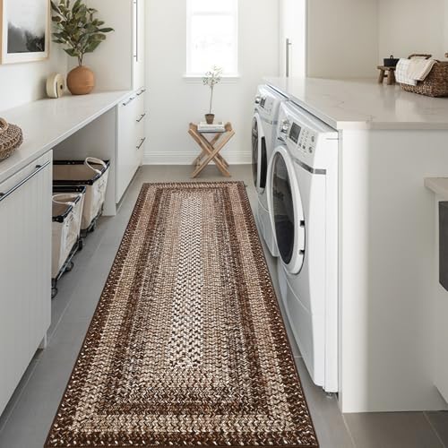 RUGSREAL Washable 2x10 Runner Rug for Hallway Kitchen Modern Runner Rugs - color: Brown, size: 2' x 10' (Runner)