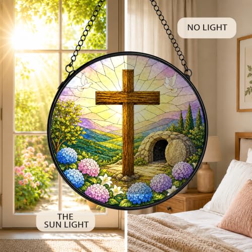 Cross Christian Stained Glass Window Hanging Decorations 7.9x7.9 - color: Crucifix-3