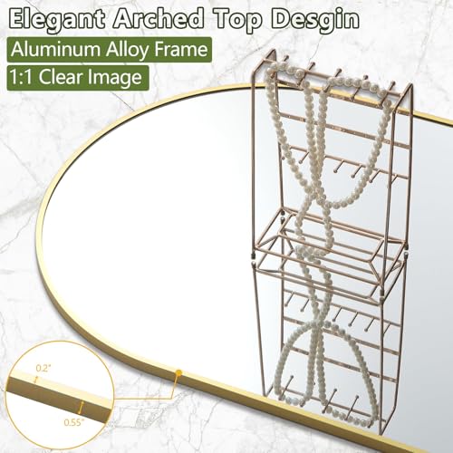 Prywot Arched Full Length Mirror, 70"x26" Free Standing Floor Mirror, Gold - color: Gold, size: 70"L x 26"W