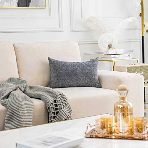 Home Brilliant Gray Pillow Covers Lumbar Throw Pillows for Bed Chenille Plush Velvet Pillow Covers 12x20, Light Gray, Set of 2, 12 x 20 inches(30x50 cm) - color: Light Grey, size: 20" x 12" (Pack of 2)