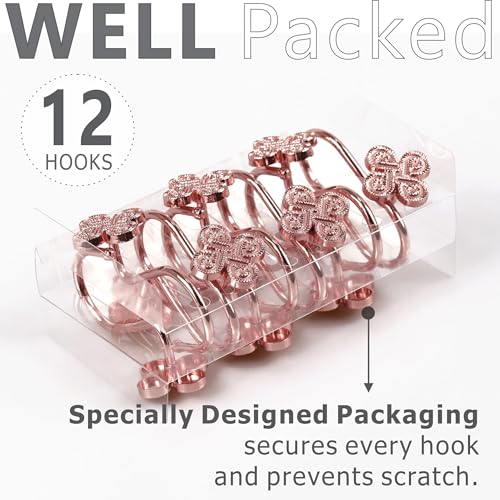 Rose Gold Shower Curtain Hooks: Rust Proof Metal Curtain Rings, 12Pcs - color: Rose Gold