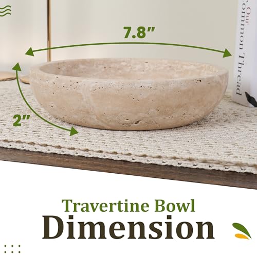 FNTSTICGOODS Travertine Decorative Bowl - 7.8” Diameter & 2” Height - Key Bowl for Entryway Table - Travertine - Organic Modern Centerpiece - Beige/Natural - color: Beige/Natural - Travertine