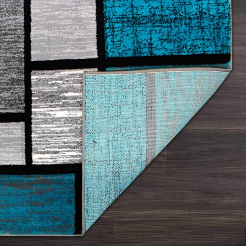 Modern Luna 3995 Geometric Living Room Rug - Area Rugs for Living Room Dining & Bedroom - Hand Carved Runner Carpet - Durable Polyester - Non-Fade Stain-Resistant - Turkish Made - color: Turquoise, size: 5' x 7' (Rectangular)