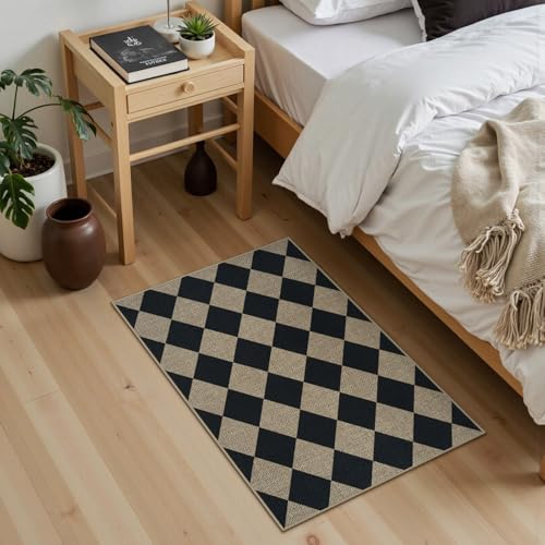 Easy Jute Kitchen Rug, 17.3"x30" Absorbent Kitchen Rugs Non Slip - color: Checkered, size: 17.3"x30"