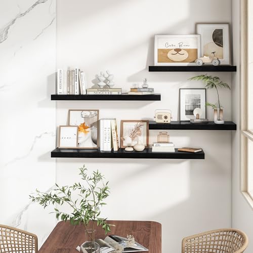 RICHFOCUS Long Floating Shelves for Wall 2Pack, Black, 40" Lx8 D - color: Black, size: 39.4"L x 8"D, Set of 2