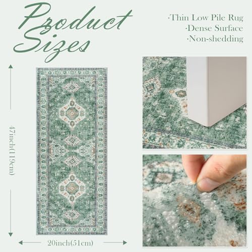 Seavish Green Bathroom Runner Rug, 20x47 Inch Vintage Absorbent Bath Mat - color: Green, size: 20 x 47 inch