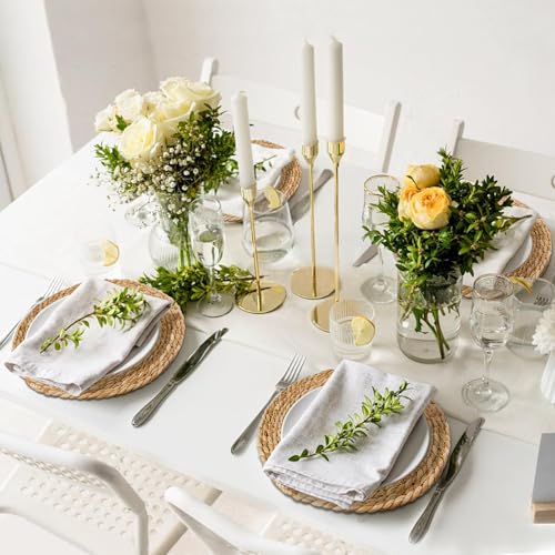 Woven Placemats Set, 12" Round Boho Hand-Woven Rattan Natural Water Hyacinth Placemats, Farmhouse Weave Chargers, Heat Resistant Rustic Braided Wicker for Dining Table,Kitchen,Wedding,Home(Set of 4) - size: 12inch Set of 4