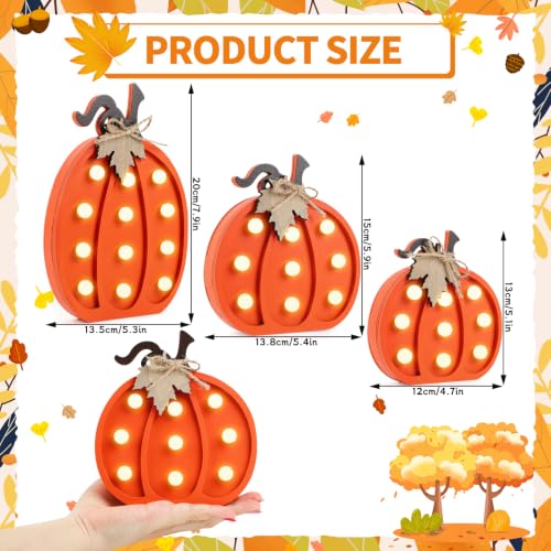 Fangoo 3Pcs Wooden Fall Pumpkins Light Up Table Centerpieces Decor