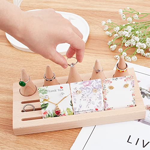 NBEADS Wood Rings Displays Set, Wood Finger Ring Stand with 5 Pcs Cone Ring Holders Counter Top Finger Cone Ring Organizers Wooden Ring Tray with Groove for Rings Jewelry Exhibition - color: Wooden- L.w.thi: 8.7x4x0.87"