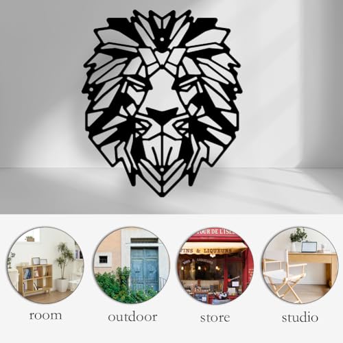 NBEADS Africa Lion Art Wall Decor, 10.74x9.21inch Iron Geometric Wall Decor Africa Lion Home Hanging Animal Line Drawing Wall Art Metal Wall Sculptures for Bedroom Living Room Black