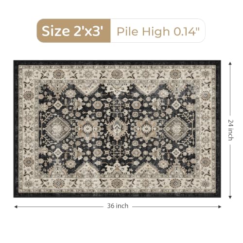Washable Runner Rug 2x3: Entryway Rug Door Mat Non Slip Runner Rug Low Pile - color: Black, size: 2' x 3' (Rectangular)