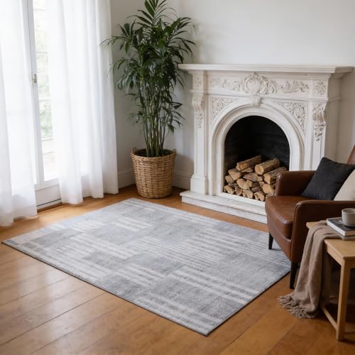 Washable Area Rugs 5'x7' Non-Slip Modern Abstract Soft for Living Room Entryway Bedroom Nursery, Print Pattern, Ash Tonal Gray - color: Flat Printed Ash Tonal Gray Rug, size: 5' x 7' (Rectangular)