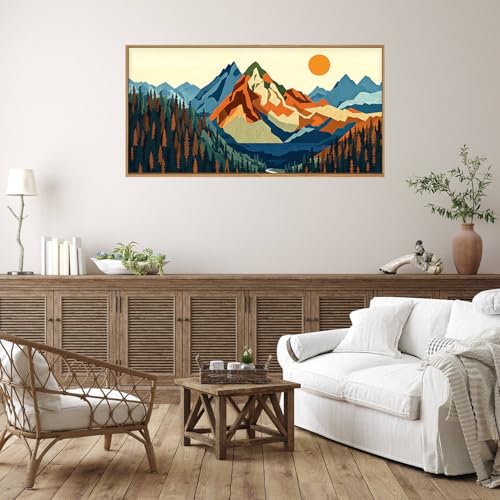 FWIEXA Vintage Mountain Framed Canvas Wall Art Set, Boho Sunrise Wall Prints, Abstract Nature Forest Artwork, Retro Lake Sunset Painting, 20x40 Inches Modern Rustic Decor for Living Room, Bedroom, Office - color: Abstract Mountains, size: 40"L x 20"W