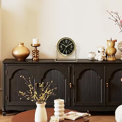 Vintage Metal Desk Clock, Gold Black