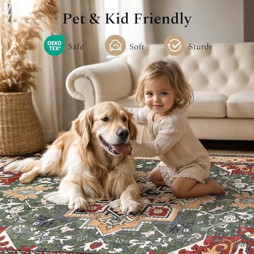 Rugflix 9x12 Area Rugs for Living Room, Washable Red Green Large Rug - color: Red Green, size: 9' x 12' (Rectangular)