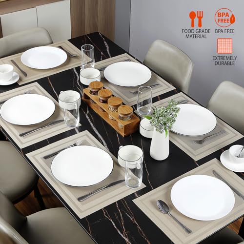Beige Vinyl Placemats Set of 4,Washable Dining PVC Table Mats - color: Beige, size: 4PCS 12"Wx18"L