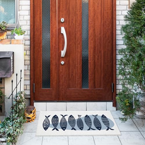 Jvpke Beach Door Mat, Tropical Fish Nautical Door Mat Indoor Outdoor Entrance Porch, Ocean Fishing Bath Mats for Bathroom, Beachy Welcome Mats for Front Door, 17x30 Inches - color: Fish