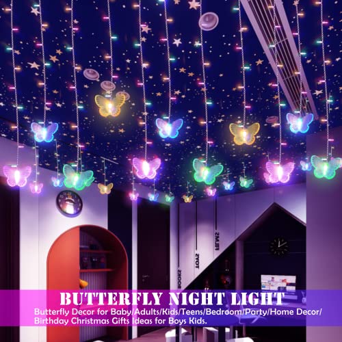 120 LED 20FT Butterfly Curtain Fairy Lights USB Pluged - 8 Modes Starry Twinkle Icicle String Lights with Remote Timer Waterproof for Kids Bedroom Christmas Wedding Party Dorm(Multicolor2) - color: Multi-colored2