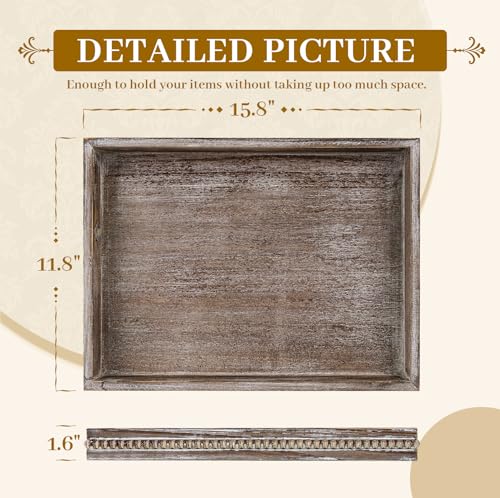 MAONAME Rectangular Wood Serving Tray, Vintage Brown Farmhouse Wood Tray - color: Vintage Brown, size: 15.8" x 11.8" x 1.6"