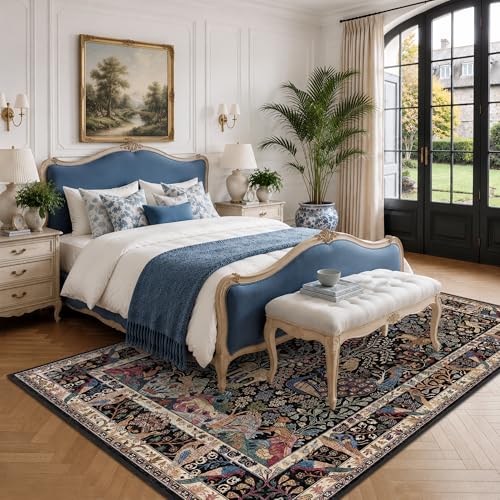 5x7 Washable Area Rug Vintage Animals Print Boho Indoor Carpet - color: Black/Multi, size: 5' x 7' (Rectangular)
