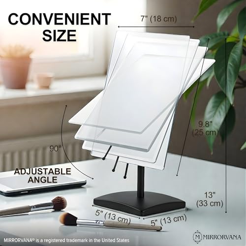 MIRRORVANA Large Adjustable Table Desk Mirror with Stand, 9.8" x 7" (Black) - color: Black