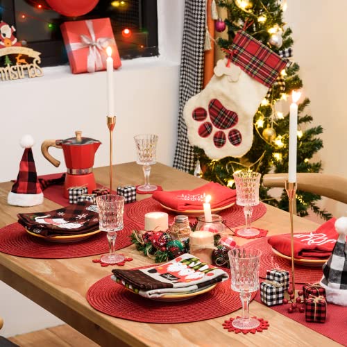FunWheat Round Braided Placemats Set of 6 Table Mats for Dining Tables Woven Washable Non-Slip Place mats for Decoration(Shining Red, 6pcs) - color: Christmas Red, size: Set of 6